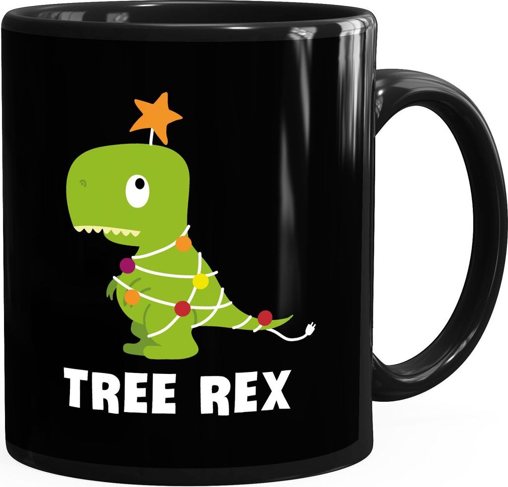 Kaffee-Tasse Weihnachten lustig Tree Rex Fun Parodie Christmas Xmas Bürotasse lustige Kaffeebecher MoonWorks schwarz Keramik-Tasse