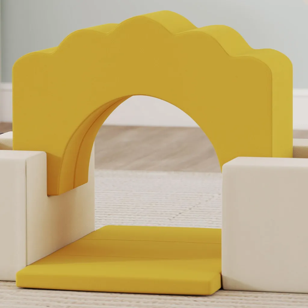 Structure de Jeu Intérieur pour Bébé : 7 Blocs en Mousse et Velours Jaune - 8