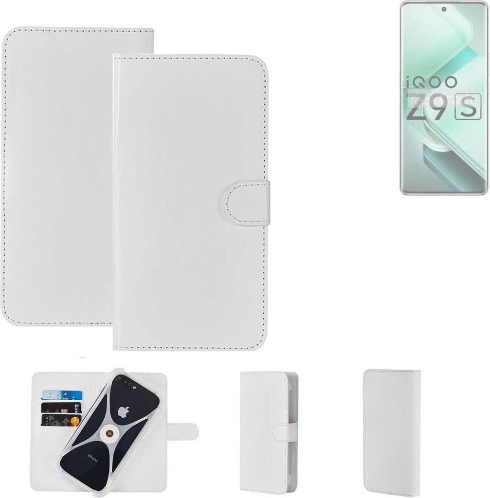 K-S-Trade Handy Hülle Schutz Hülle kompatibel mit Vivo iQOO Z9s Cover Case Bookstyle Bumper weiß 1x