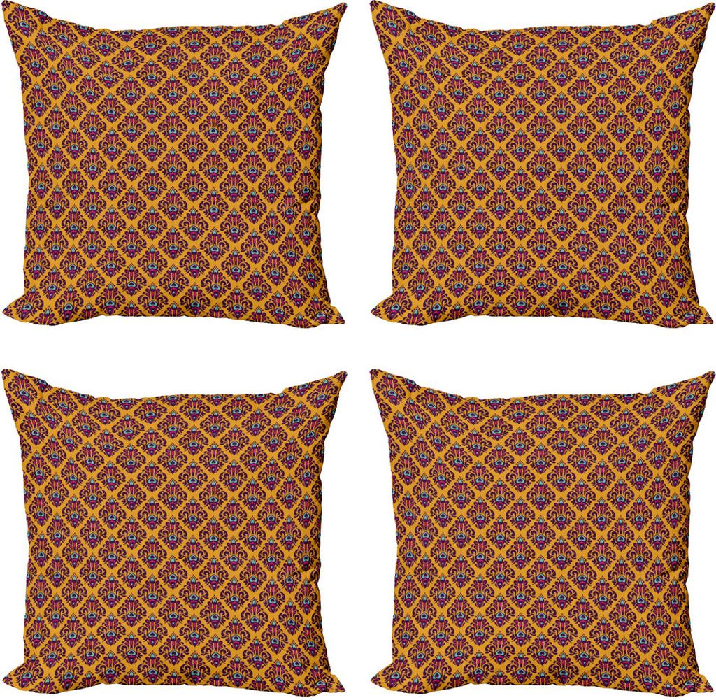 ABAKUHAUS Damast Kissenbezug Set (4 Stück), Renaissance Rokoko-Motiv, Moderner Doppelseitiger Digitaldruck, 45 cm x 45 cm, Marigold Multicolor