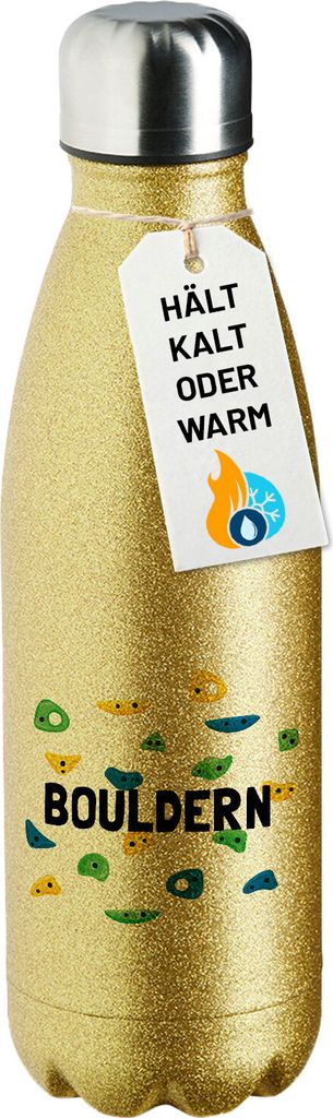 Huuraa Trinkflasche Bouldern Kletterwand 500ml Gold Edelstahl Wasserflasche Trinkflasche Geschenkidee