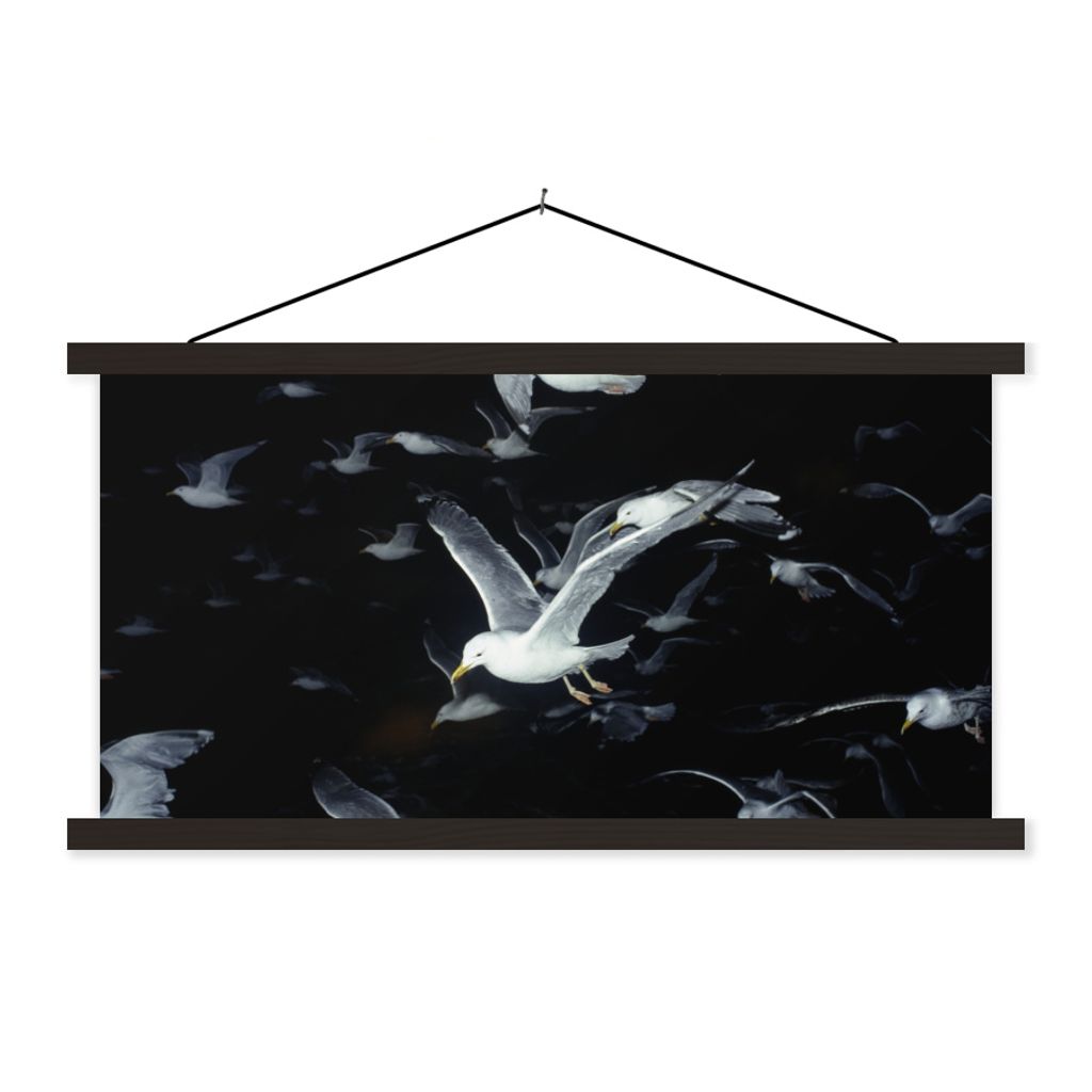 MuchoWow Textilposter Vogel - Schwarz - Schwarm 120x60 cm mit schwarzem Rahmen - Dekoration Schlafzimmer