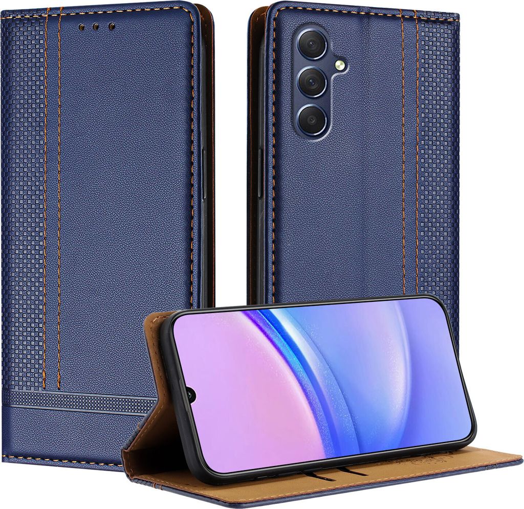 Handyhülle für Samsung Galaxy M54 5G Leder Flip Klappbare Schutzhülle mit Standfunktion Blau