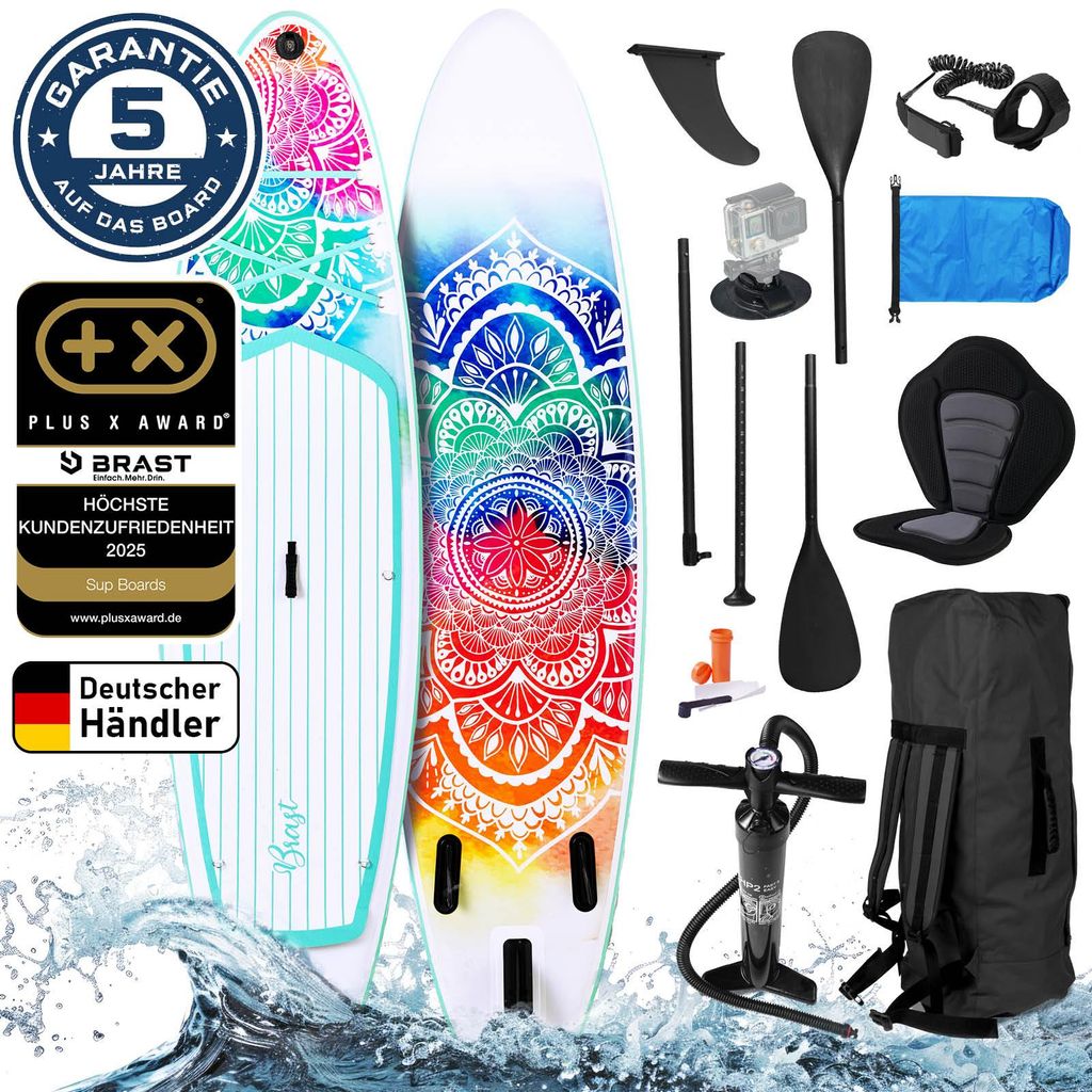 BRAST SUP Board Lady | Aufblasbares Stand up Paddle Set für Frauen | 300cm | inkl. Sonderzubehör | 2in1 Paddel Kajak-Sitz Action-Cam-Halterung Fu...
