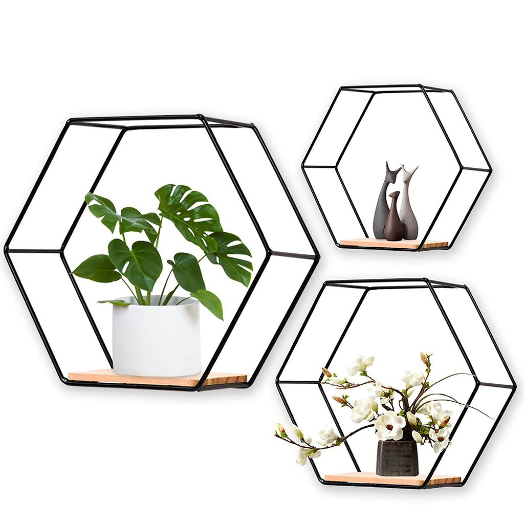 3er Set Wandregal 28/24/17cm Vintage Wandboard für Wohnzimmer Badzimmer Küche Flur Metall/Holz
