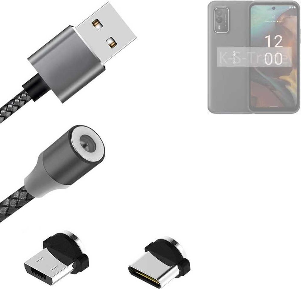K-S-Trade Hochwertiges Magnet-Lade-kabel Sync-Kabel Daten-Kabel kompatibel mit Nokia XR21 mit USB-Typ-C-Anschluss und Micro-USB-Anschluss 2A bis zu