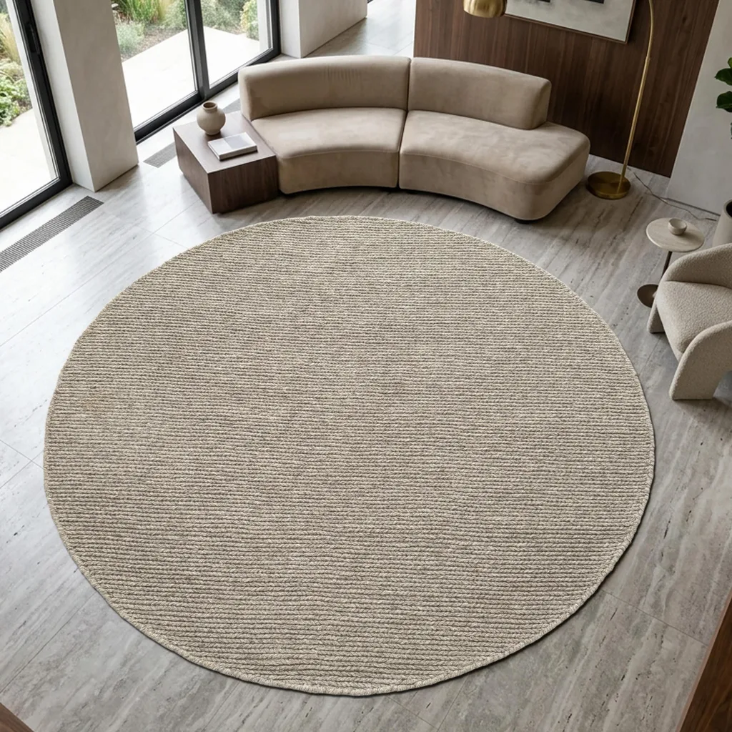 Tapis en laine beige tissé à la main rond 160 cm - Qualité Premium