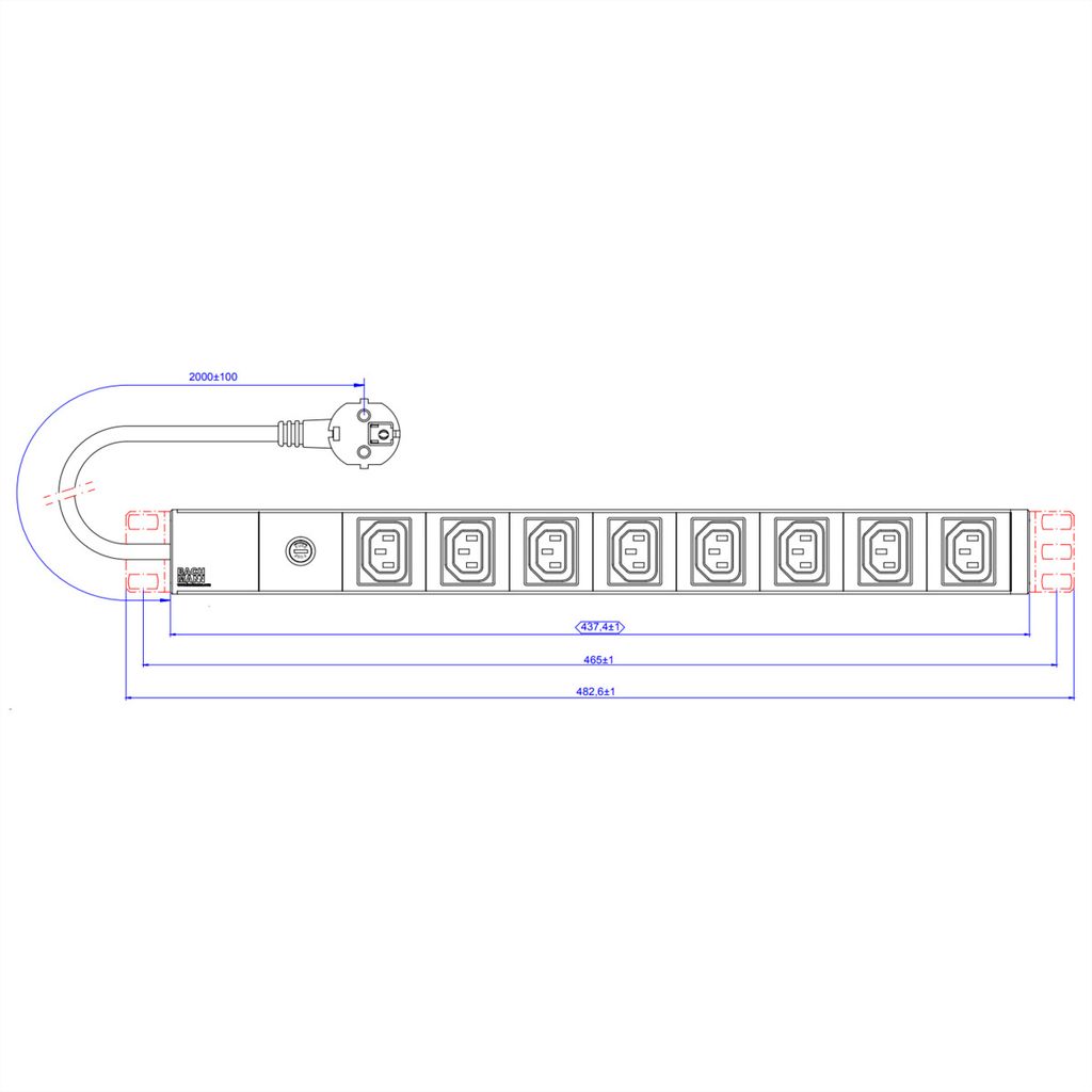 BACHMANN 19" Steckdosenleiste 8x C13 Buchsen, mit Schutzkontakt-Stecker, 10A Sicherung