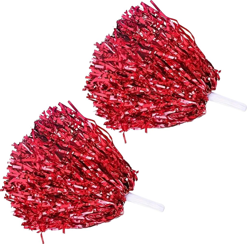 2 Cheerleading-Pompons mit Kunststoffgriff, bunte Pom Poms aus Metallic-Folie für Cheerleader, temperamentvolle Sport- und Tanz-Aufmunterungs-Requ...