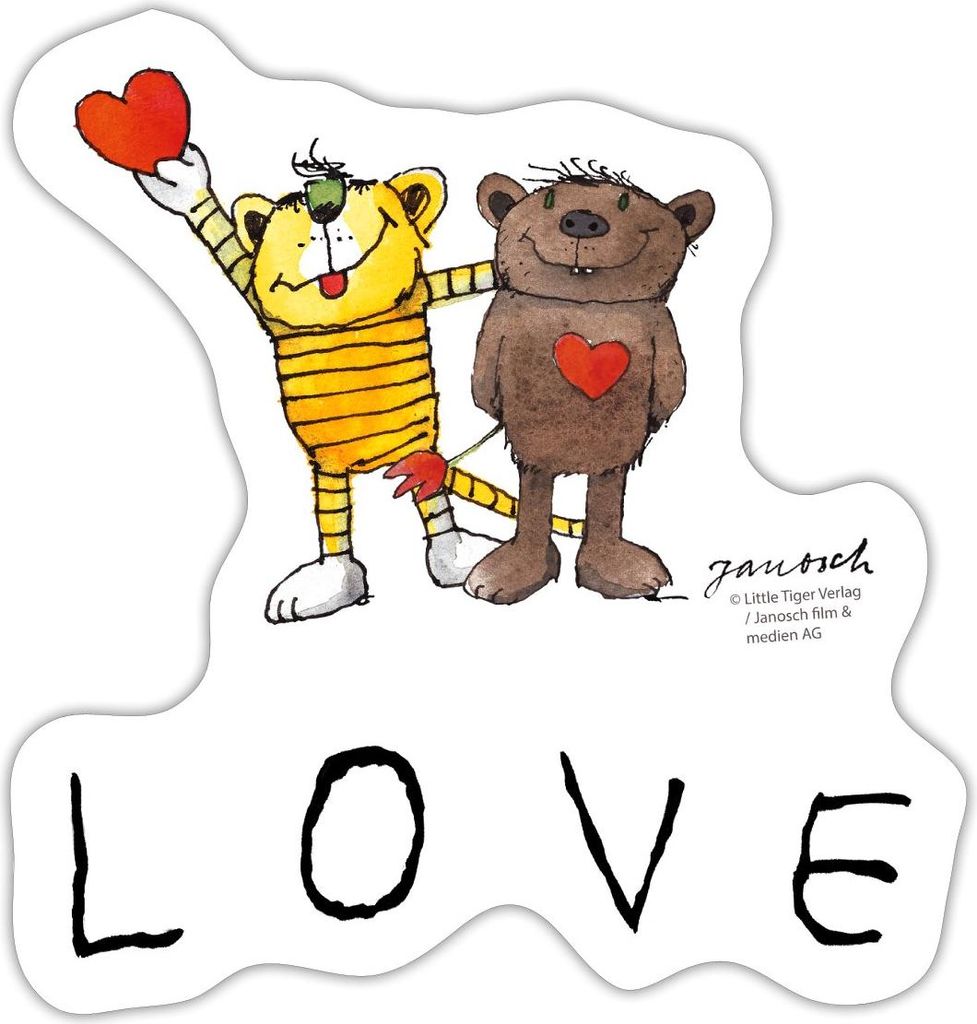 Spreadshirt Janosch Tiger und Bär Love Liebe Sticker Aufkleber, 10 x 10 cm, Mattweiß