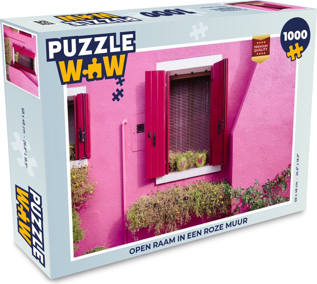 MuchoWow Puzzle 1000 Teile Offenes Fenster in einer rosa Wand - Erwachsene - Rätsel
