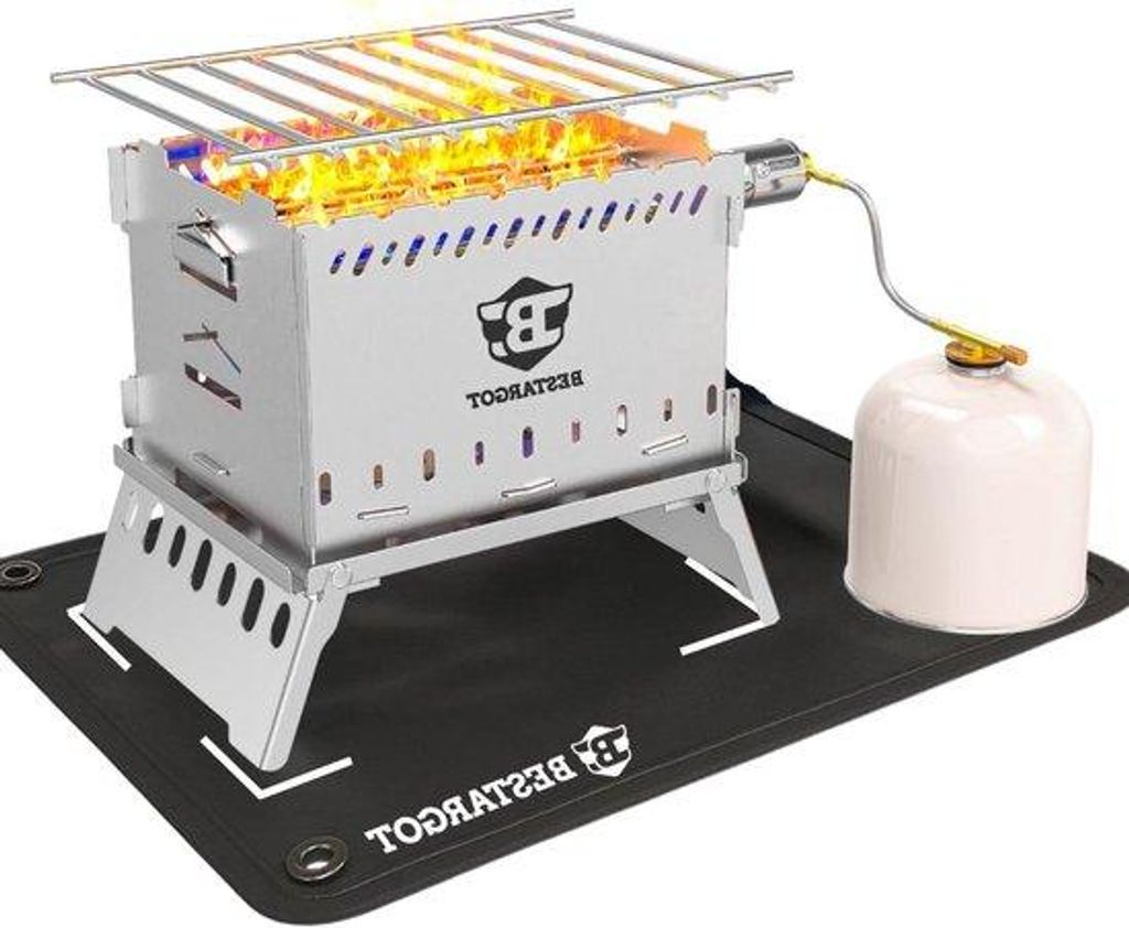 Kompakt, falbares Outdoor-Kochset aus Edelstahl mit Brandfester Reisetasche für Camping-Grill/ Holzkachel - einsetzbarer Holzkocher