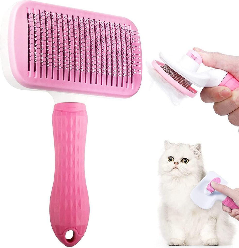 Fellbürste Tierpflege Bürste,Selbstreinigend Fellbürste Bürste,selbstreinigend Pflegebürste,Fellbürste Hundebürste Katzenbürste,ABS+Edelsta...