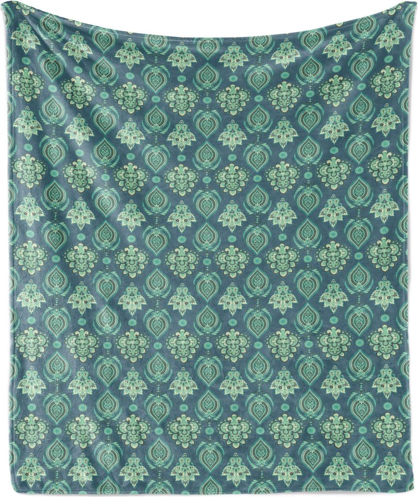 ABAKUHAUS Ethnisch Weich Flanell Fleece Decke, Floral ornamentalen Mustern Medieval Wiederholte Traditionelle Kultur, 175 x 230 cm, Blaugrau Mehrfa...
