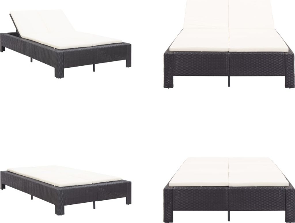 vidaXL 2 Personen Sonnenliege mit Auflage Schwarz Poly Rattan - Sonnenliege - Sonnenliegen - Gartenliege - Gartenliegen