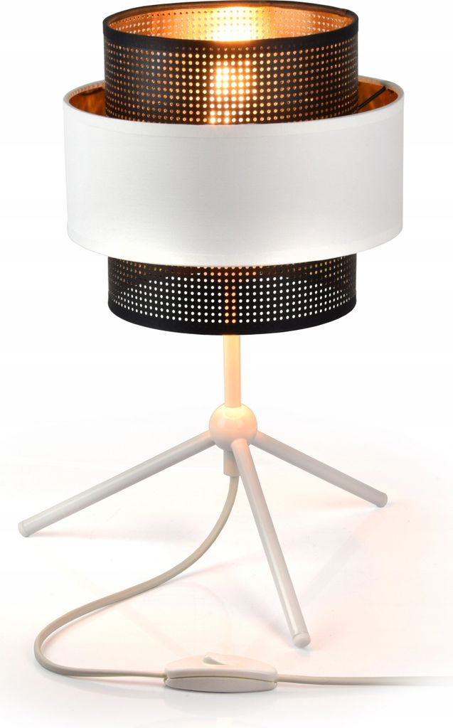 LUXOLAR Led Tischleuchte mit Schalter Weiß-Schwarz - Schreibtischlampe mit Netz E27, 60W - Nachtlampe für Schlafzimmer