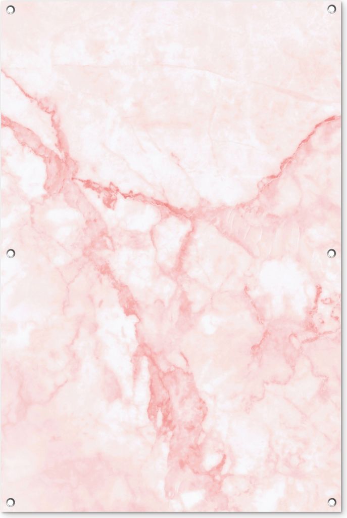 MuchoWow 80x120 cm Outdoor-Poster Gartendeko Sichtschutz Garten Poster für den Garten Marmor - Weiß - Rosa - Chic