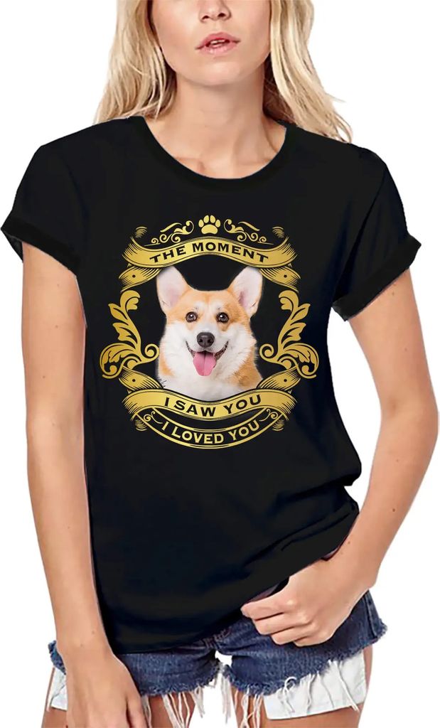 Damen Grafik T-Shirt aus Biobaumwolle Pembroke Welsh Corgi Hund - Moment ich sah dich ich liebte dich Welpe – Pembroke Welsh Corgi Dog - Moment I...