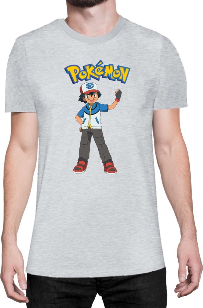 Herren T-Shirt Japan Manga Anime Comics Pokemon 015, Man M / Grau