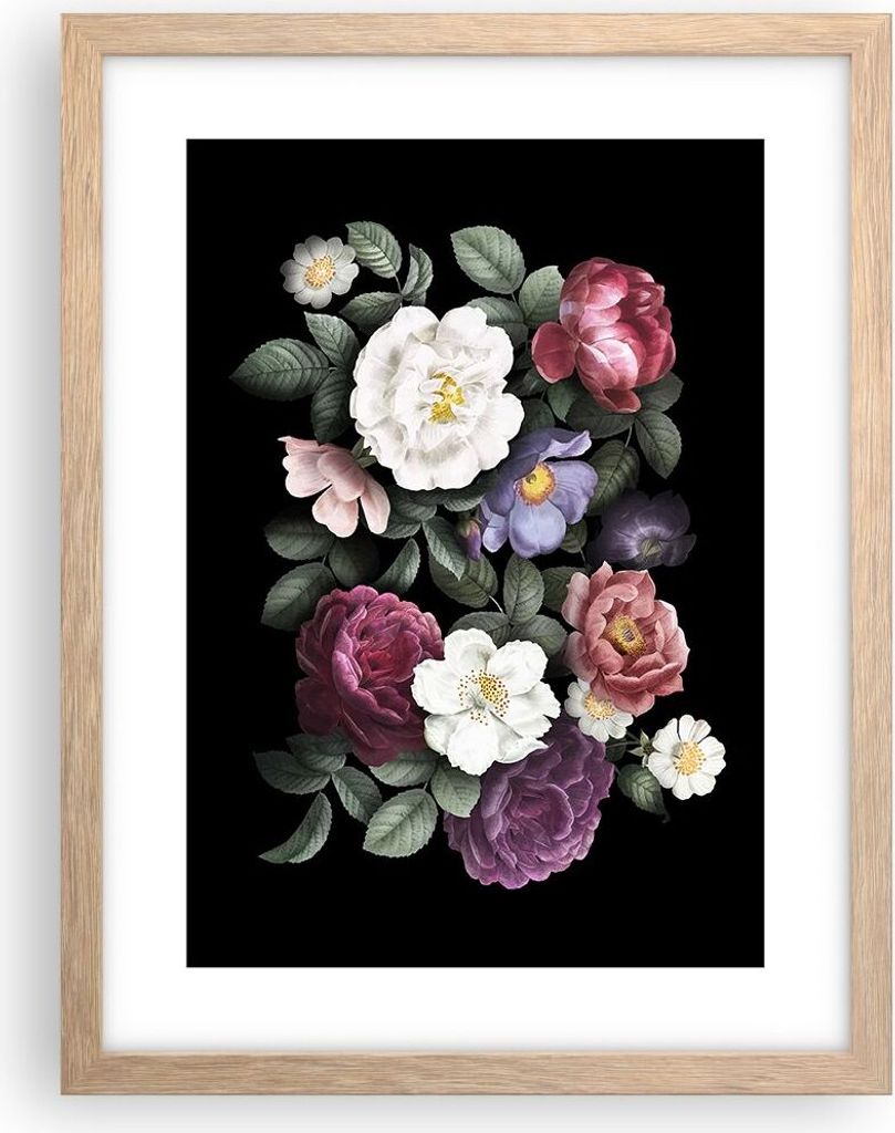 Gerahmtes Poster - Rahmen in heller Eiche - Blumen Blumenstrauß Komposition - 30x40 cm - Wand Bild - Wanddeko - Wandbilder - Kunstposter - Wandpos...