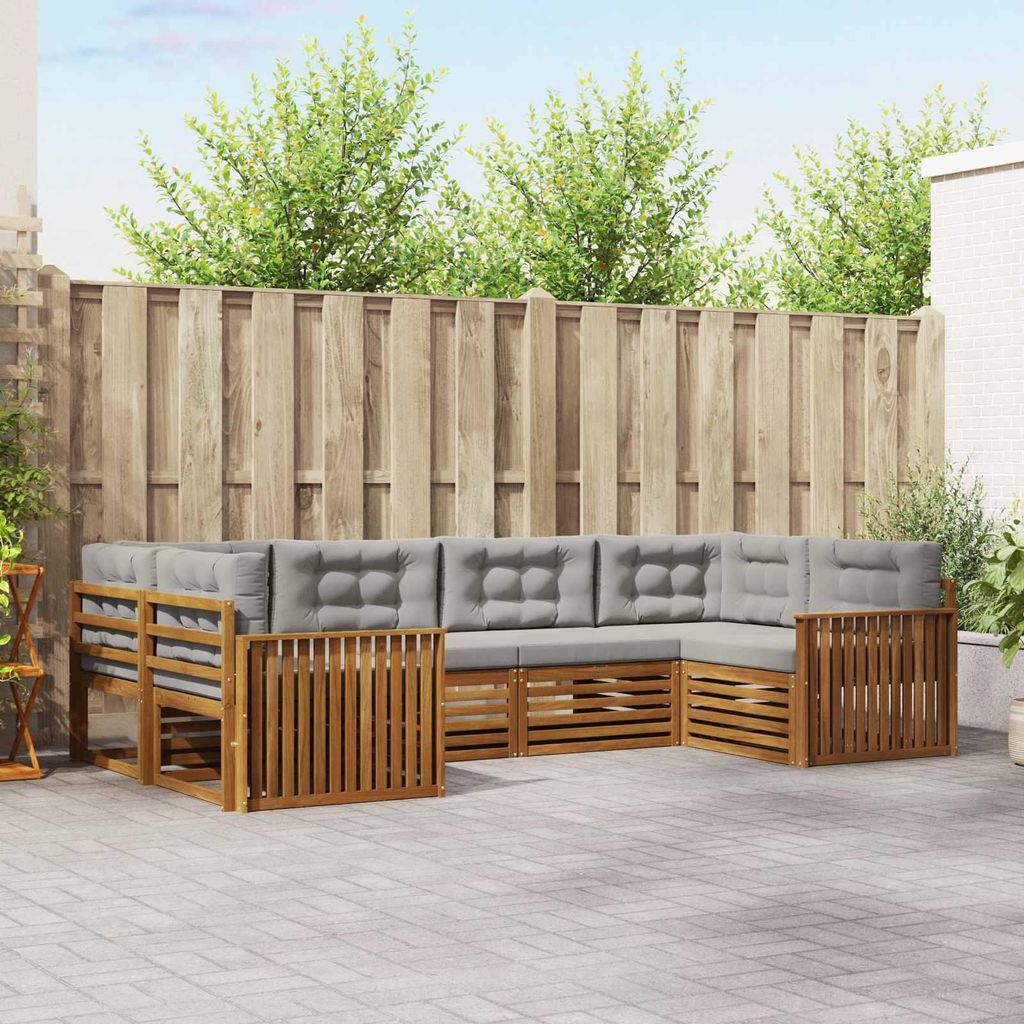 "2026 Aktion"Sofagarnitur - CLORIS - Balkonmöbe/Sitzgruppe - 6 pcs - Moderne Design - Natürlich und Hellgrau Massivholz Akazie - Gartensofas Prom...