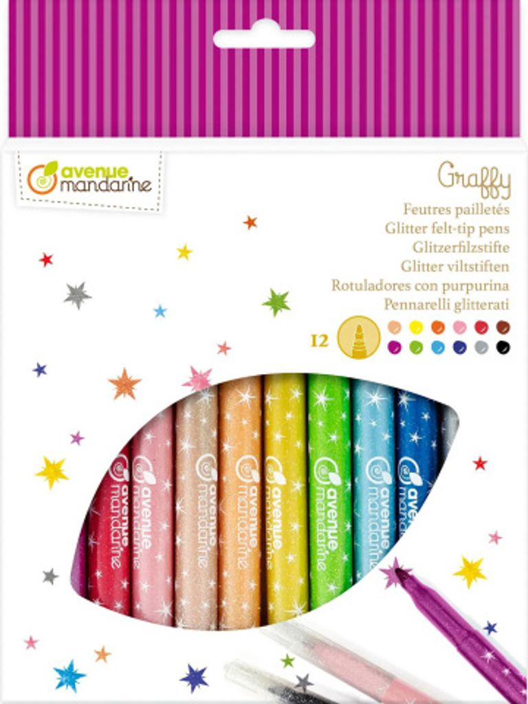 Avenue Mandarine 10x Packung mit 12 Glitzerstiften, 14x1,6x18,5 cm CC068C