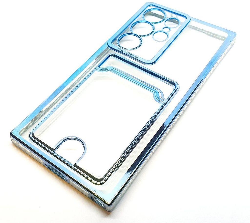 Hülle für Samsung S23 Ultra Clear View Kartenhalter Gel mit gestyltem Rand Blau