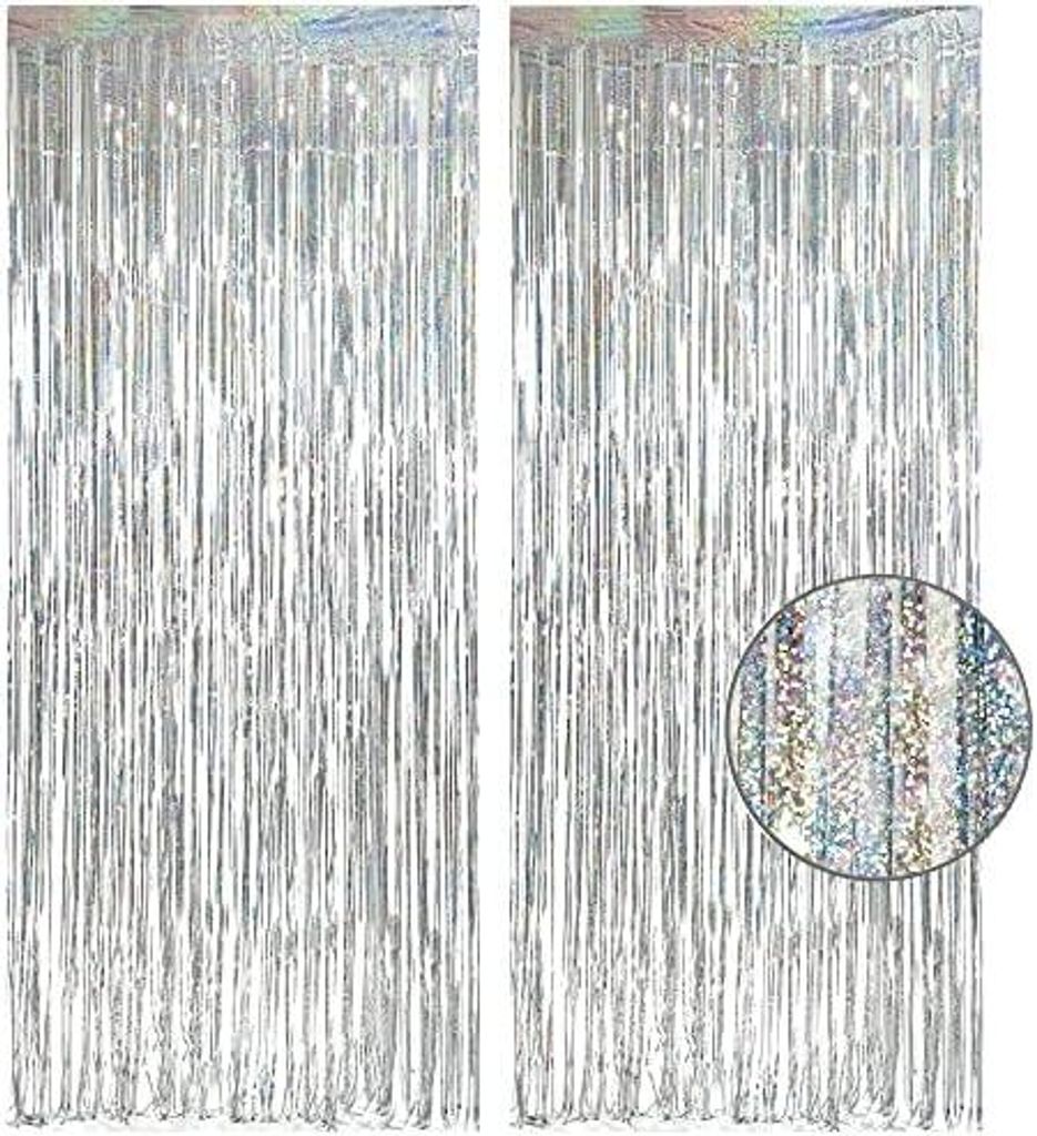 Four-pack silver glitter ribbon curtains - party curtains, ribbons, photo backdrops, birthday decorations, disco, bachelor/bachelorette parties, Eu...
