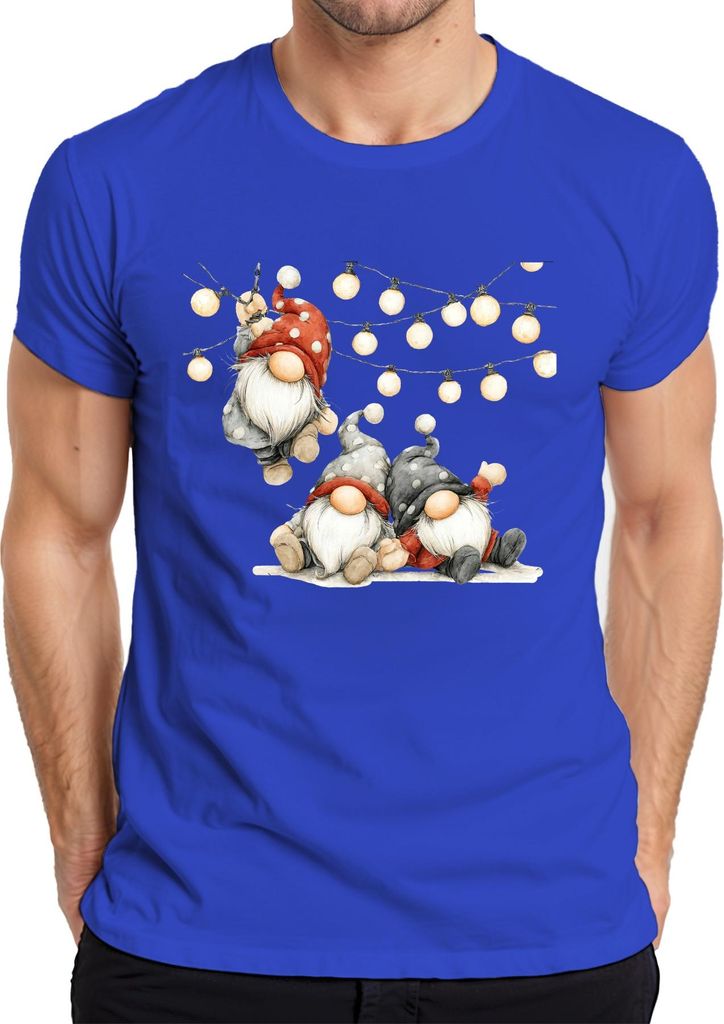 Weihnachtswichtel Lichterkette niedlich skandinavisch Geschenk Herren T-Shirt, Blau, XXL
