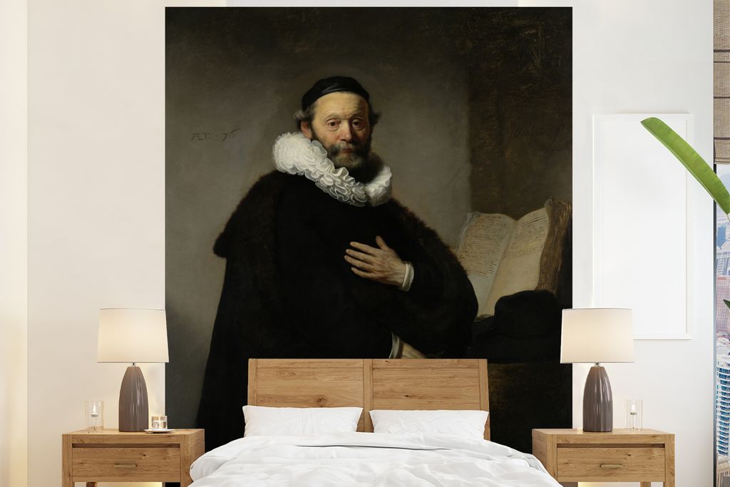 MuchoWow Fototapete für Wohnzimmer oder Schlafzimmer Wandtapete Vinyl Motivtapete Porträt von Johannes Wtenbogaert - Rembrandt van Rijn - 195x2...