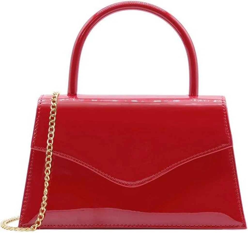 Pochette de soirée rouge anti-chute avec poignée en simili cuir