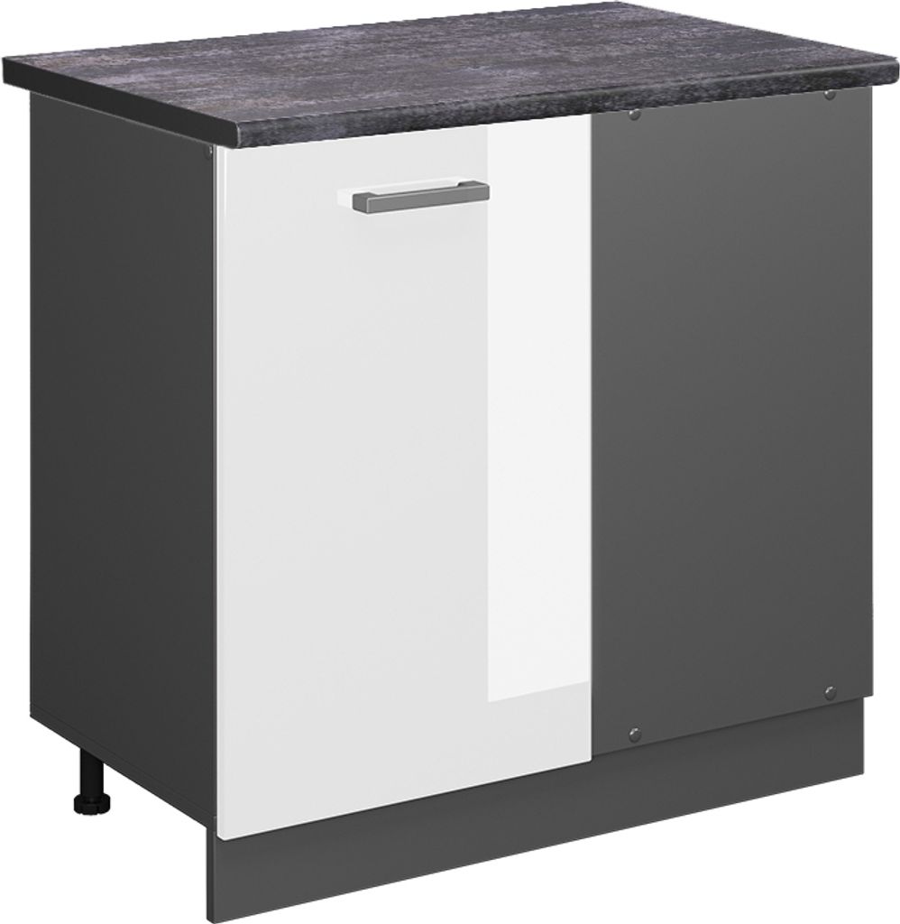 Eckunterschrank Vicco R-Line Weiß Hochglanz 86 cm , AP Anthrazit, Model 46528