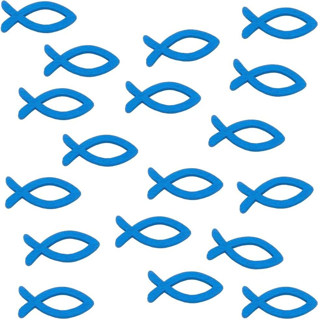Oblique Unique 18 Holz Fische Streudeko Taufe Kommunion Konfirmation - Echtholz blau