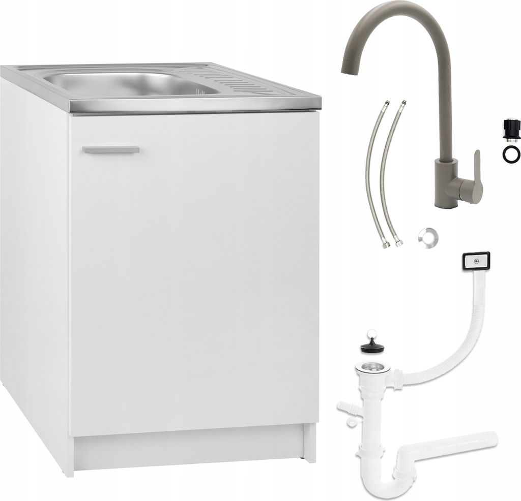 Stamar | Keukenunit, 60 cm, wit, met spoelbak en kraan Productafbeelding 