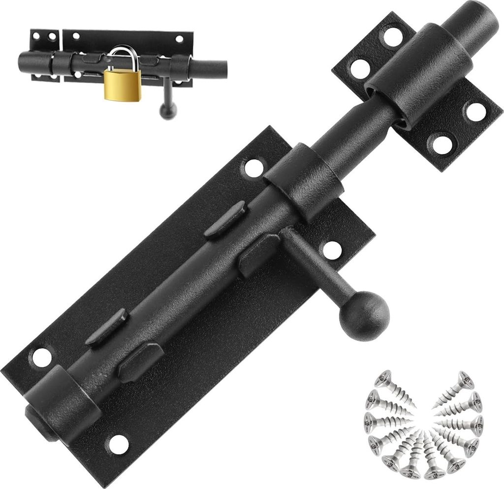 Vinest Türschloss aus rostfreiem Stahl, 160 mm, Schiebeschloss, Türverriegelung, Bolzenschloss mit Vorhängeschloss, matt-schwarzes Schlosssystem...