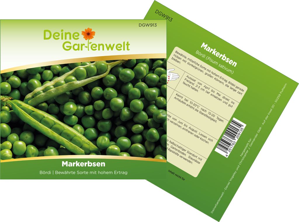 Markerbsen Bördi Samen - Pisum sativum - Erbsensamen - Gemüsesamen - Saatgut für 50 Pflanzen