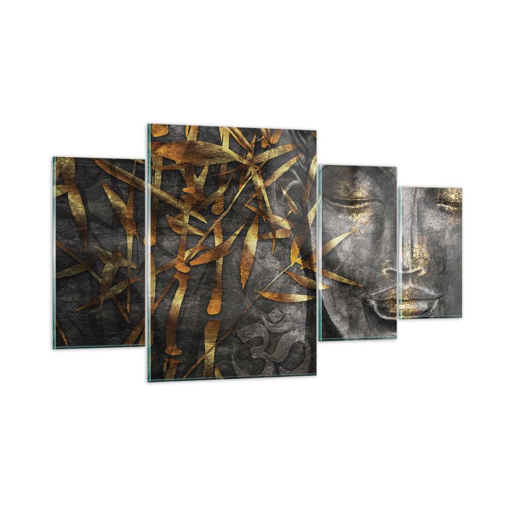 Bilder auf glas - 4 Teile - Buddha Gold Bodhisattva - 160x90cm - Glasbilder - Wandbilder - Bilder - zum Aufhängen bereit - Wanddekoration aus Glas...