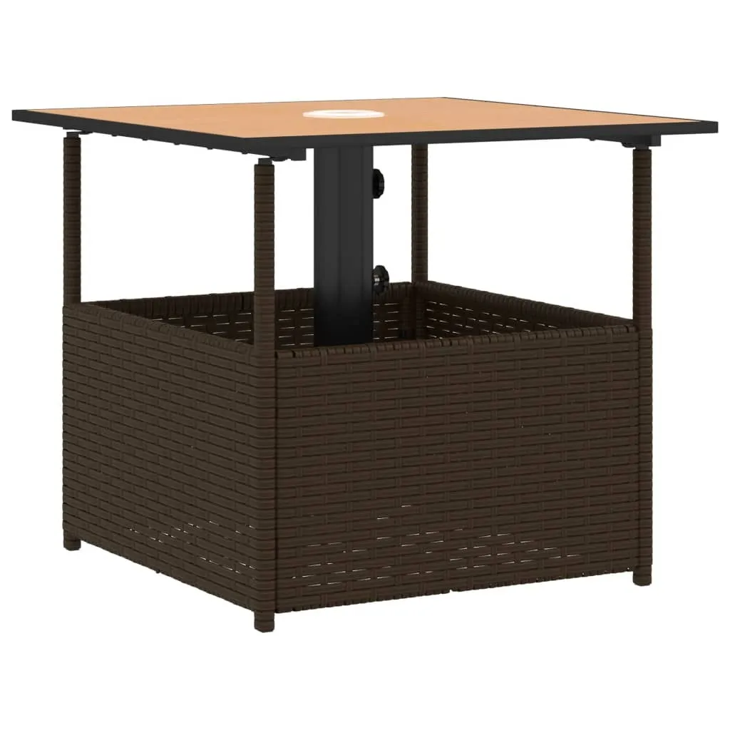 Tavolino da Esterno SYFAX Polyrattan Marrone 55x55 con Foro Ombrellone
