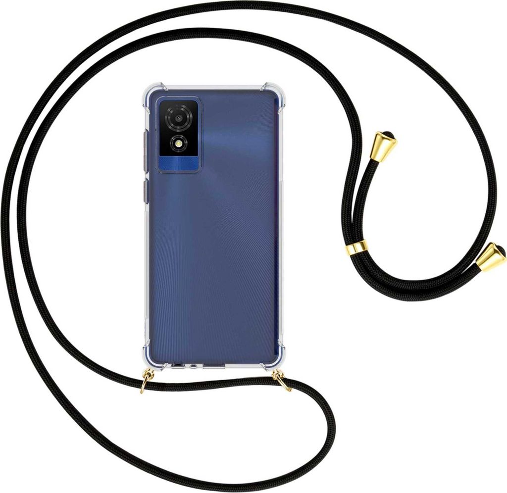 Handykette Backcover-Schutzhülle mit Band (Metall goldfarben) für TCL 501 4G - schwarz