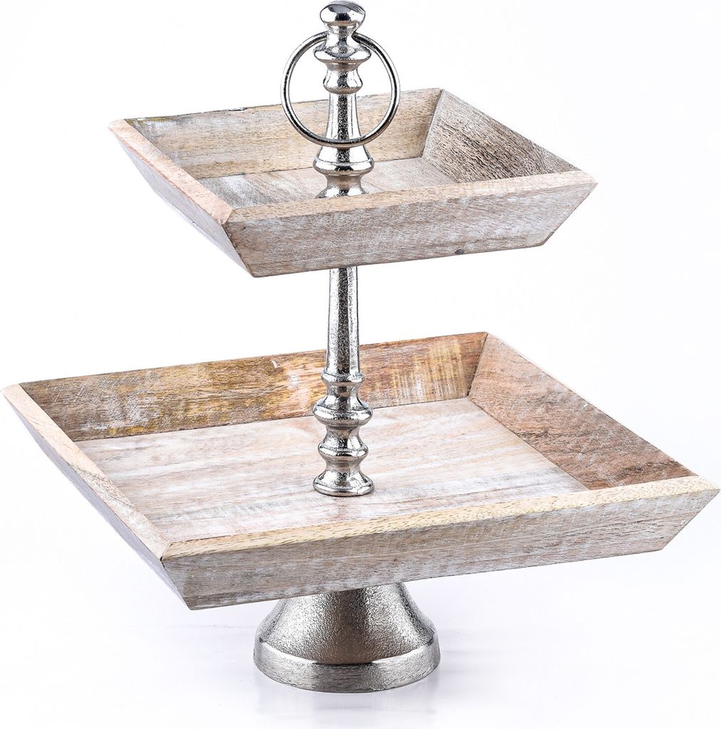 Marrakesch 2 Etagen Etagere aus Holz Ansgar eckig 38cm Groß | Vintage Cupcake Ständer als Tischdeko