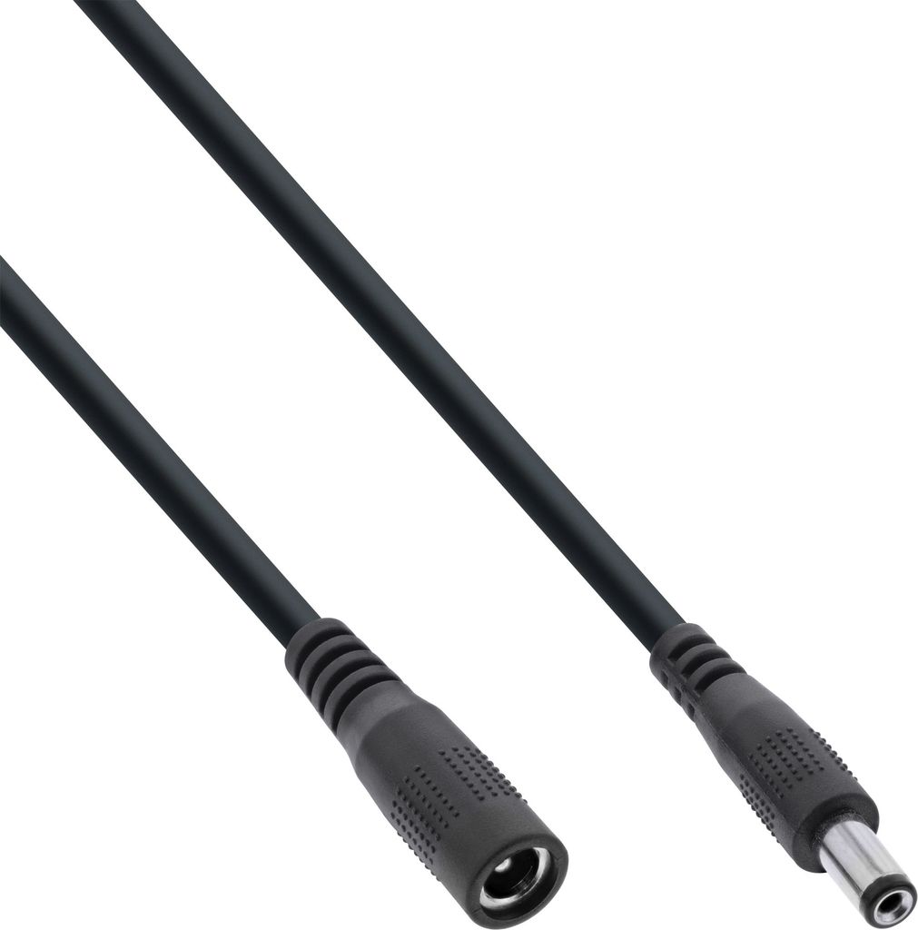 InLine DC Verlängerungskabel, DC Stecker/Buchse 5,5x2,1mm, AWG 18, schwarz, 2m