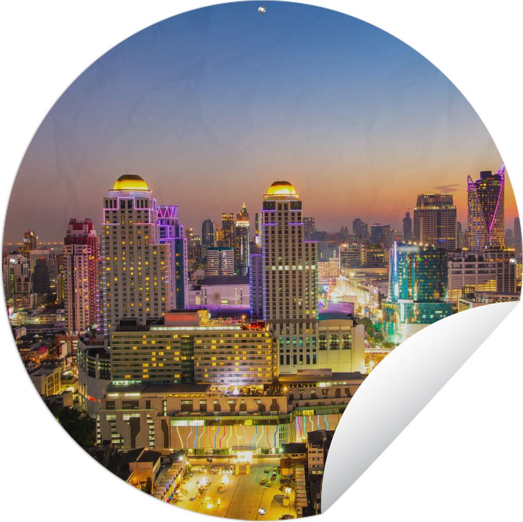 MuchoWow Gartenposter Outdoor-Poster Rund Bangkok - Skyline - Thailand Ø 150 cm Gartendeko Rundes Poster draußen