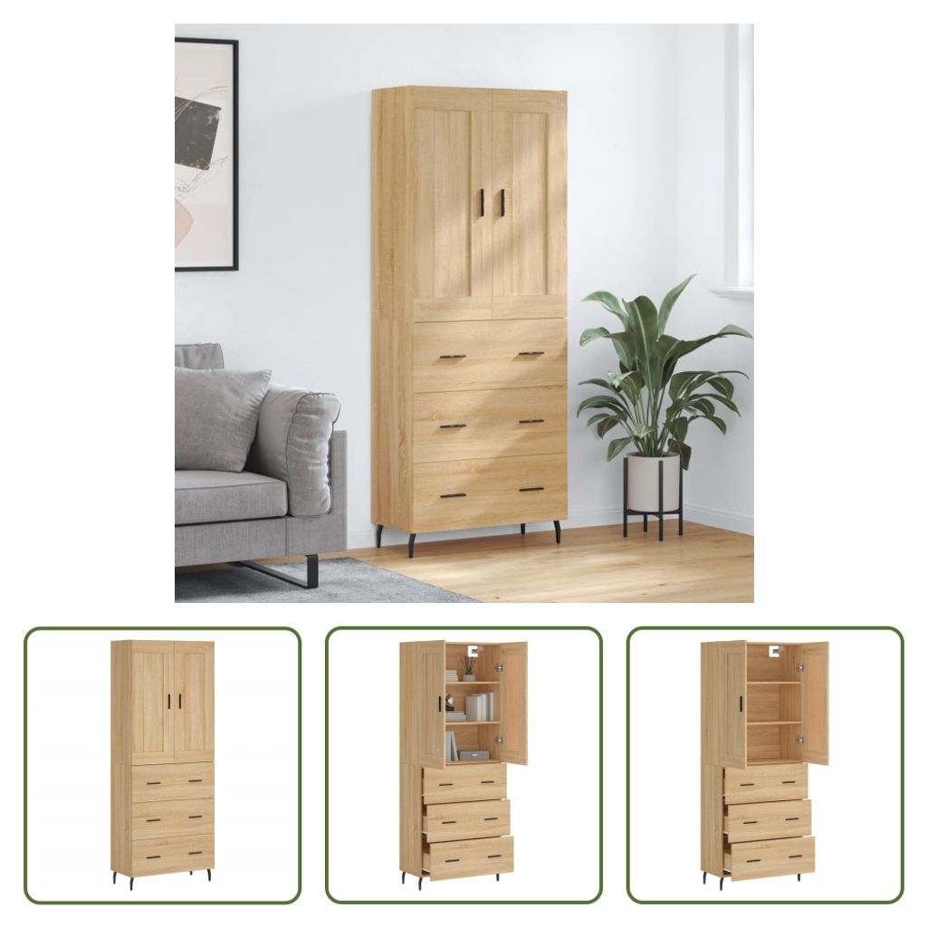 The Living Store Highboard Sonoma-Eiche 69,5x34x180 cm Holzwerkstoff