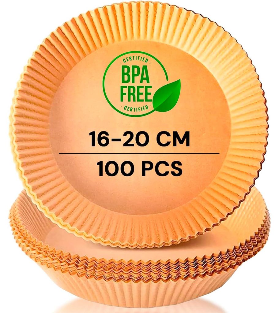 Backpapier für Heißluftfritteusen, 100 Stück, 16–20 cm, BPA-frei, Zubehör für Heißluftfritteusen, Einweg, für Öfen von 5 bis 8 Litern (ru...