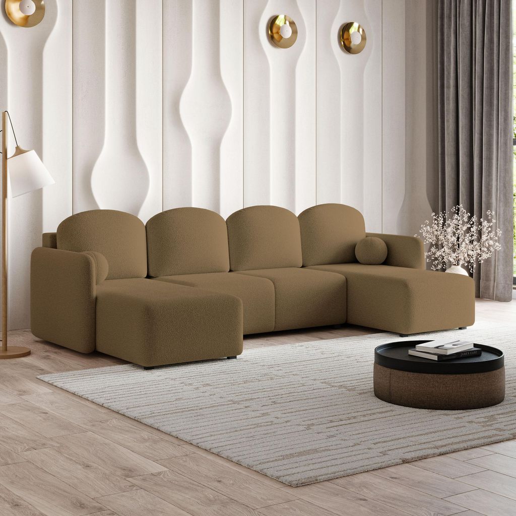 Masseno Ecksofa NUBERO mit Schlaffunktion U-Form, Sofa mit Bettkasten, Wohnzimmersofa, Couch, Soffa, Bettsofa, Couchgarnitur- Orange, QUELLE 17