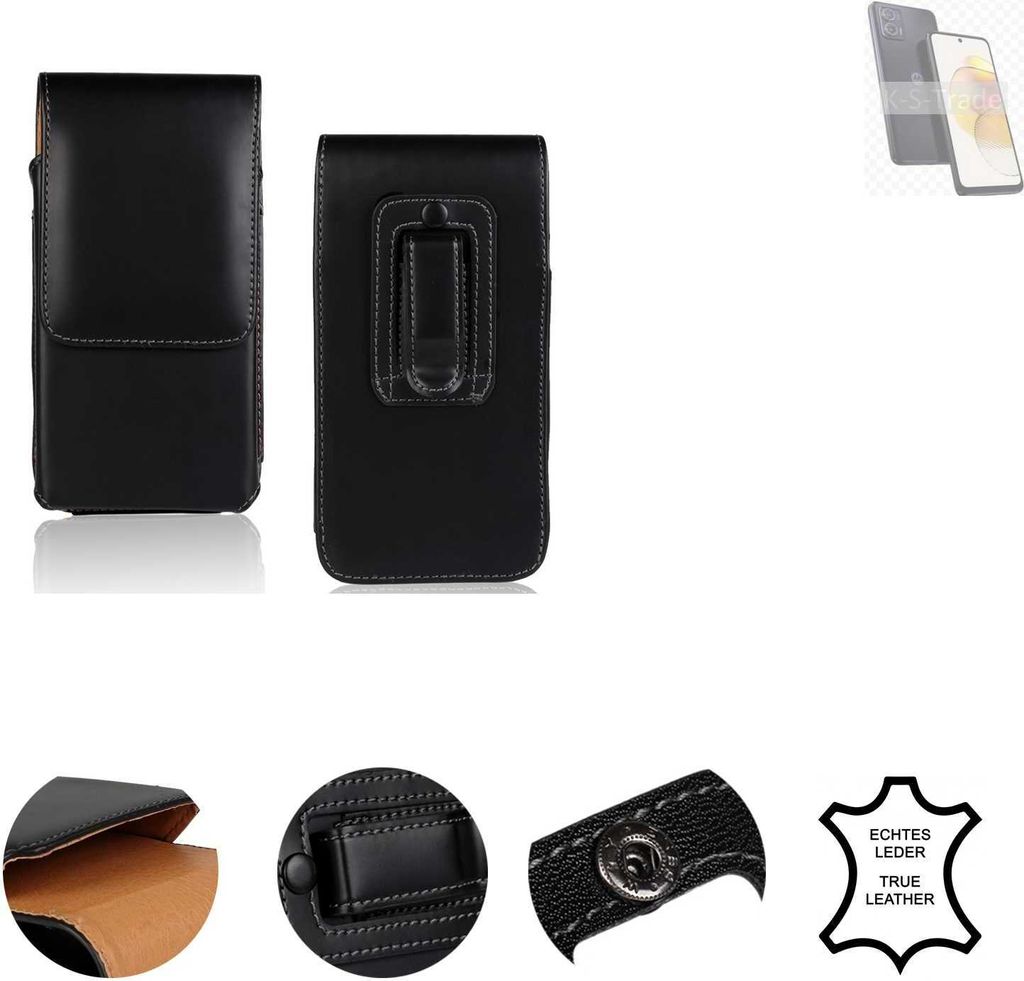 K-S-Trade Holster Gürteltasche Handy Hülle Schutzhülle kompatibel mit Motorola Moto G73 5G Handyhülle Leder schwarz, 1x