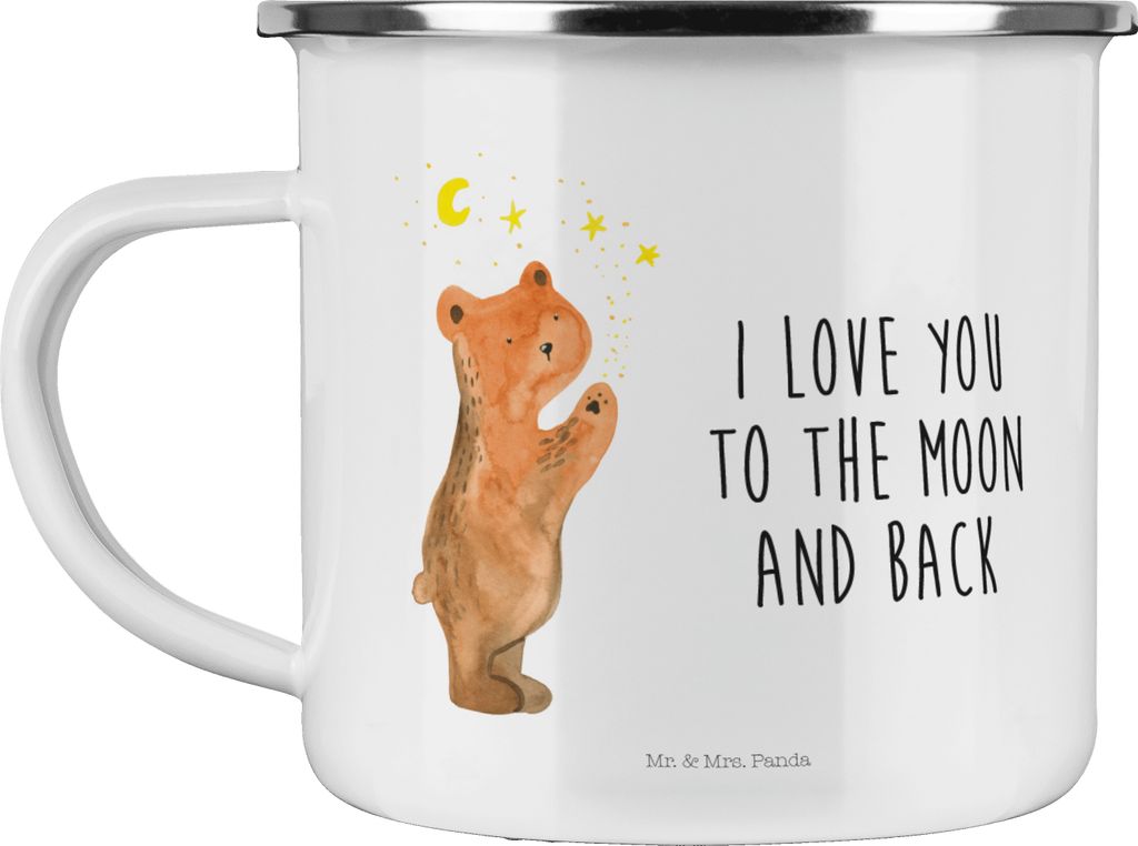 Mr. & Mrs. Panda Blechtasse Verliebter Bär - Weiß - Geschenk, Pott, Teddy, Partner, Spruch, To The Moon And Back, Emaille Tasse, Teetasse, becher...