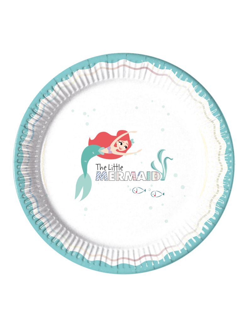 Arielle-Pappteller Partydeko 8 Stück weiss-türkis 23cm