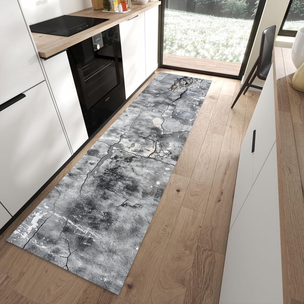 Küchenteppich 80x280cm rutschfest & abwischbar PVC Läufer - Gealterte Wandoberfläche