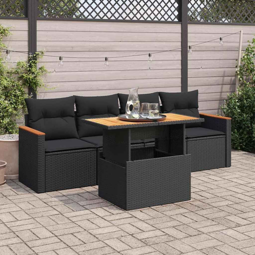 Maison Exclusive - 5tlg. Garten-Sofagarnitur mit Kissen Schwarz Poly Rattan Akazie